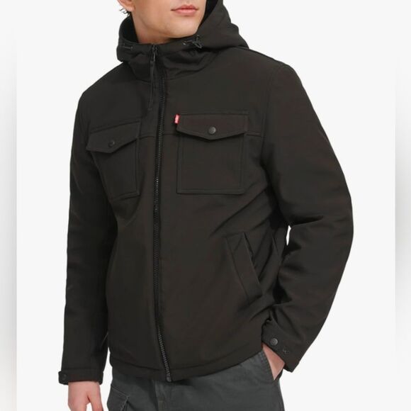 NWOT Levi's Men's Soft Shell Hooded Storm Coat, Size Large - Picture 1 of 8